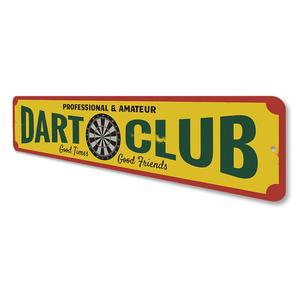 Customizable Dart Club Sign made of high-quality aluminum, featuring pre-drilled holes for easy mounting, perfect for game rooms.