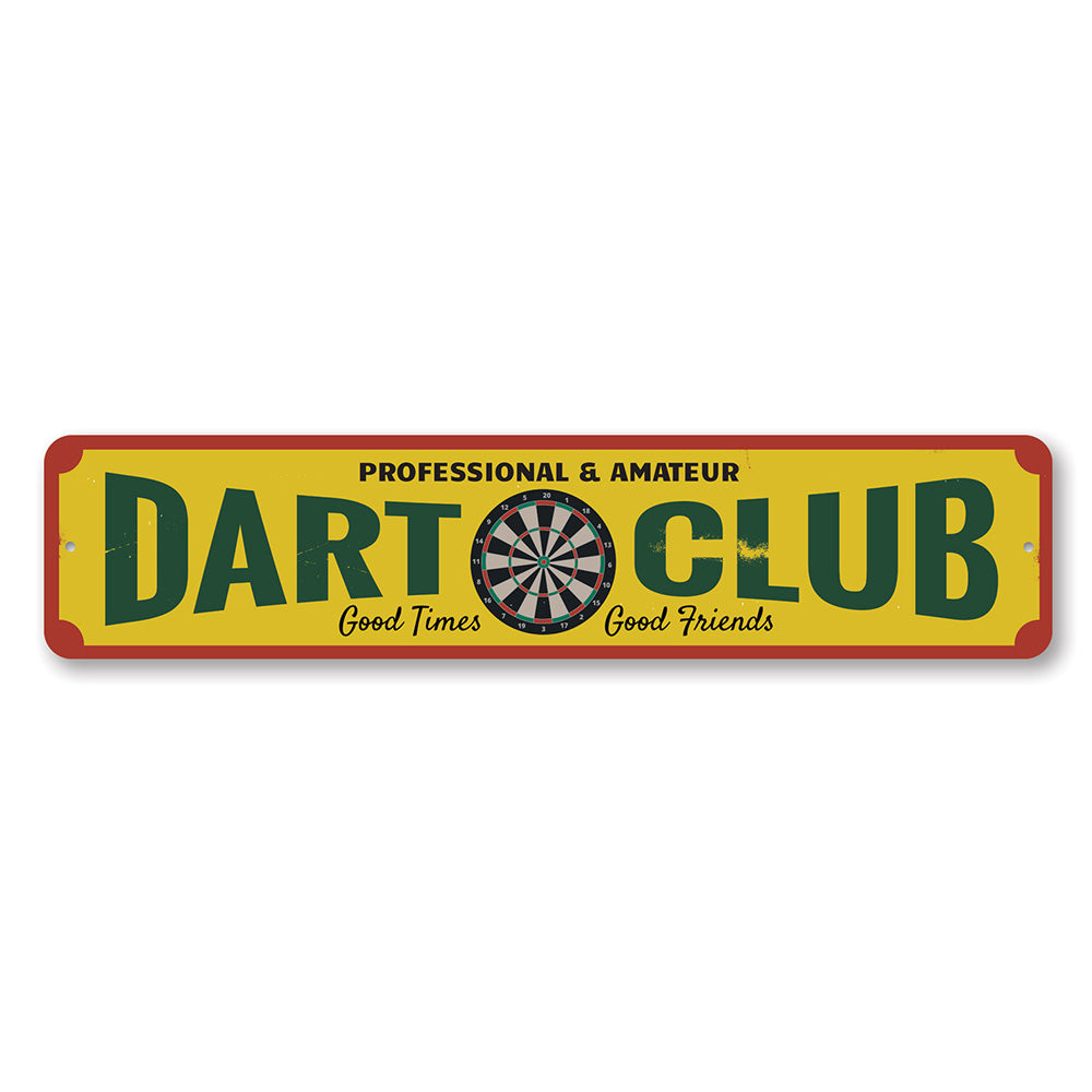 Customizable Dart Club Sign made of high-quality aluminum, featuring pre-drilled holes for easy mounting, perfect for game rooms.