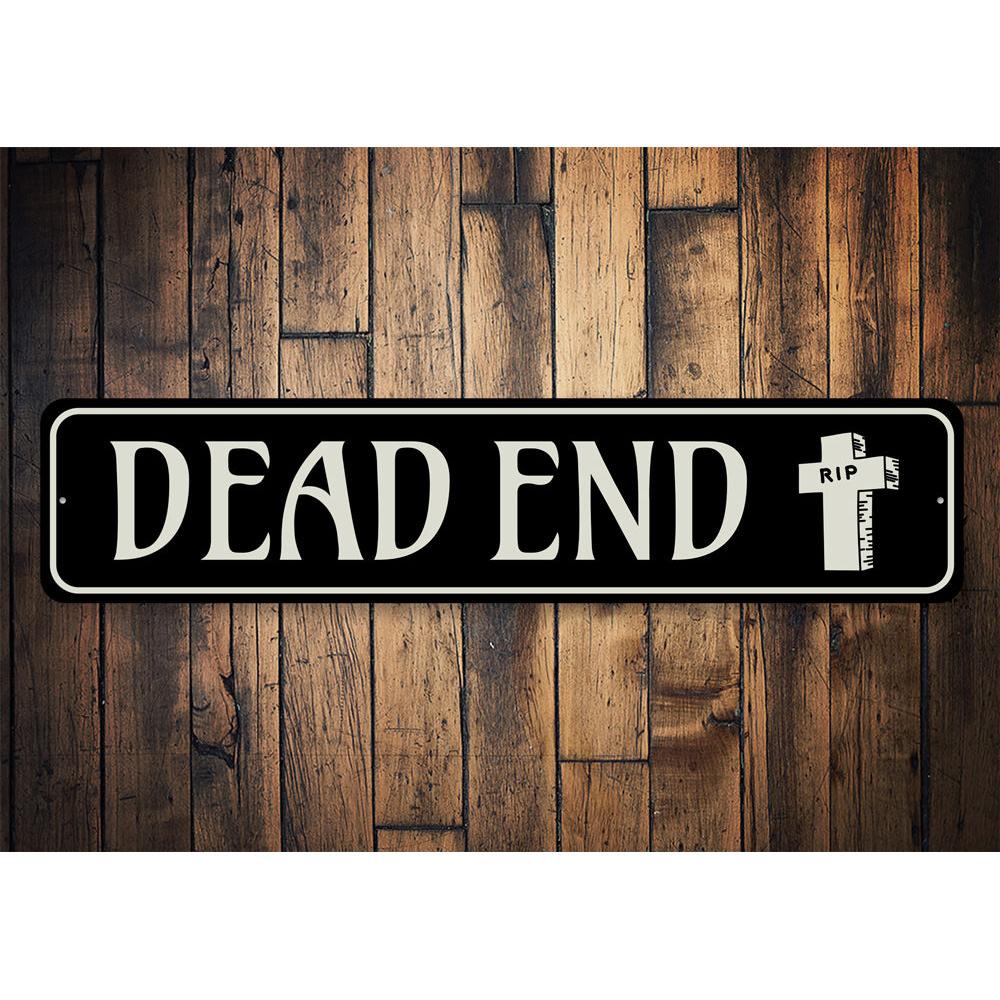 A decorative Dead End Sign made of high-quality aluminum, perfect for Halloween decor, featuring a spooky design.