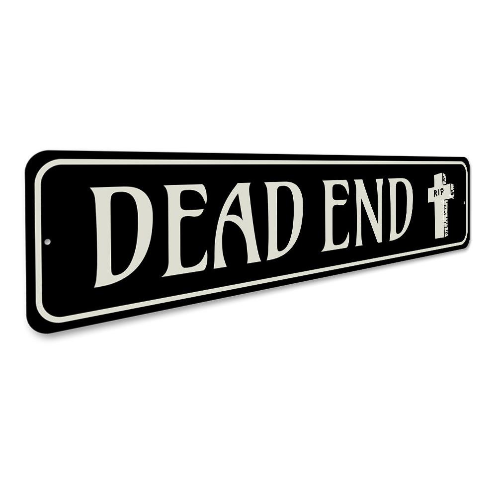 A decorative Dead End Sign made of high-quality aluminum, perfect for Halloween decor, featuring a spooky design.