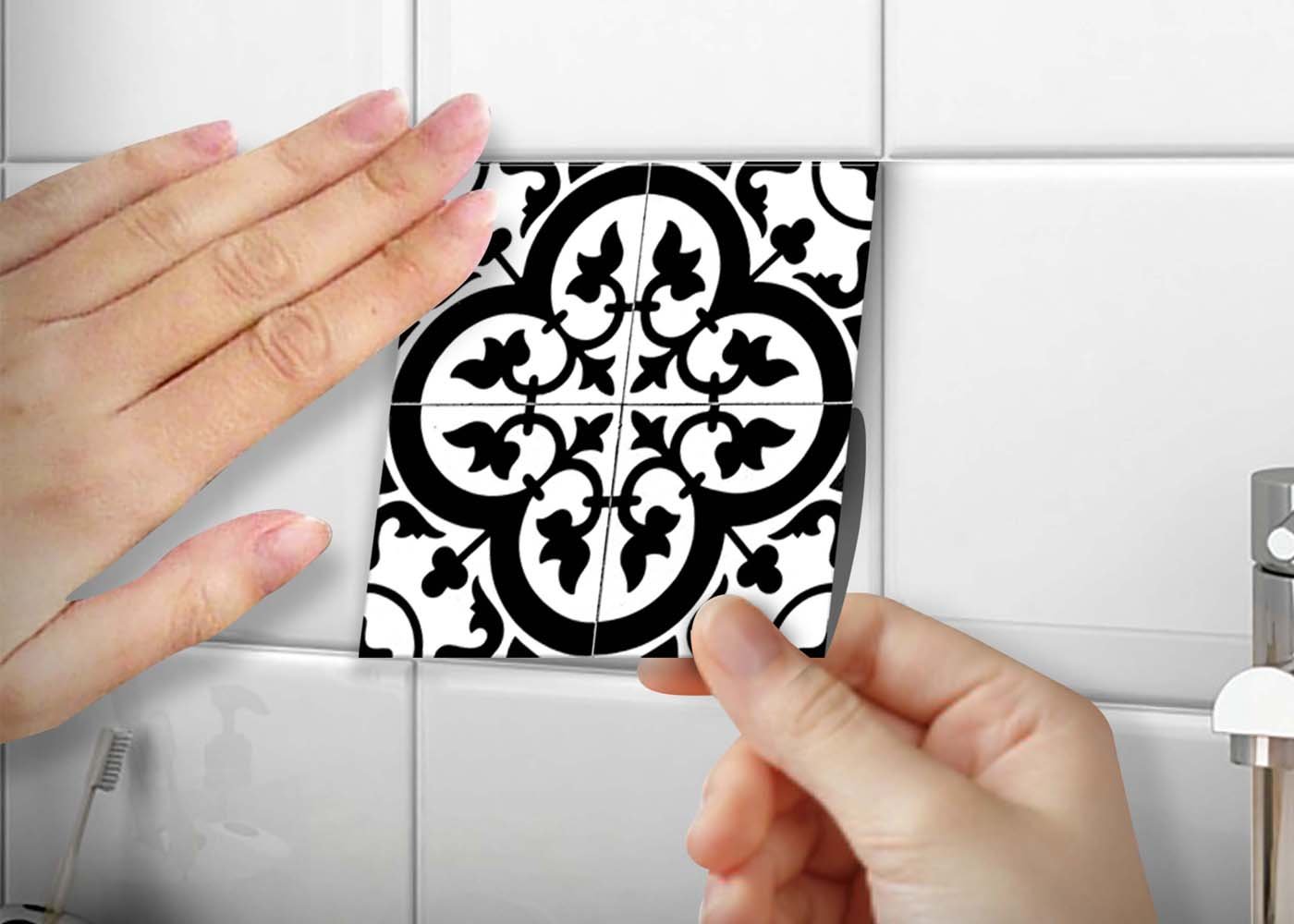 A colorful set of 24 decorative peel and stick tile stickers, showcasing various unique designs suitable for home decor.