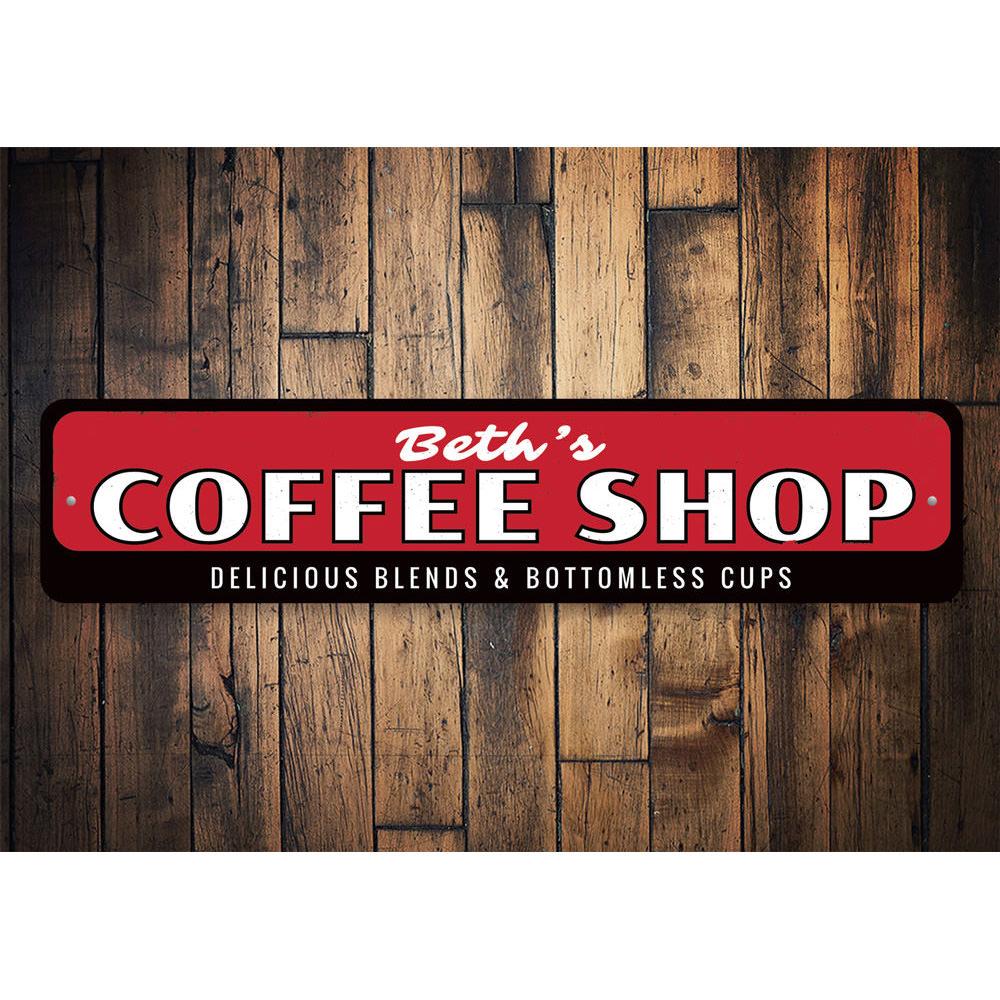 Delicious Blends Coffee Shop Sign made of high-quality aluminum, featuring customizable text and vibrant colors, perfect for cafes and coffee shops.