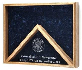 Deluxe Combo Awards Flag Display Case showcasing a 3'x5' flag with a solid oak frame and glass front.