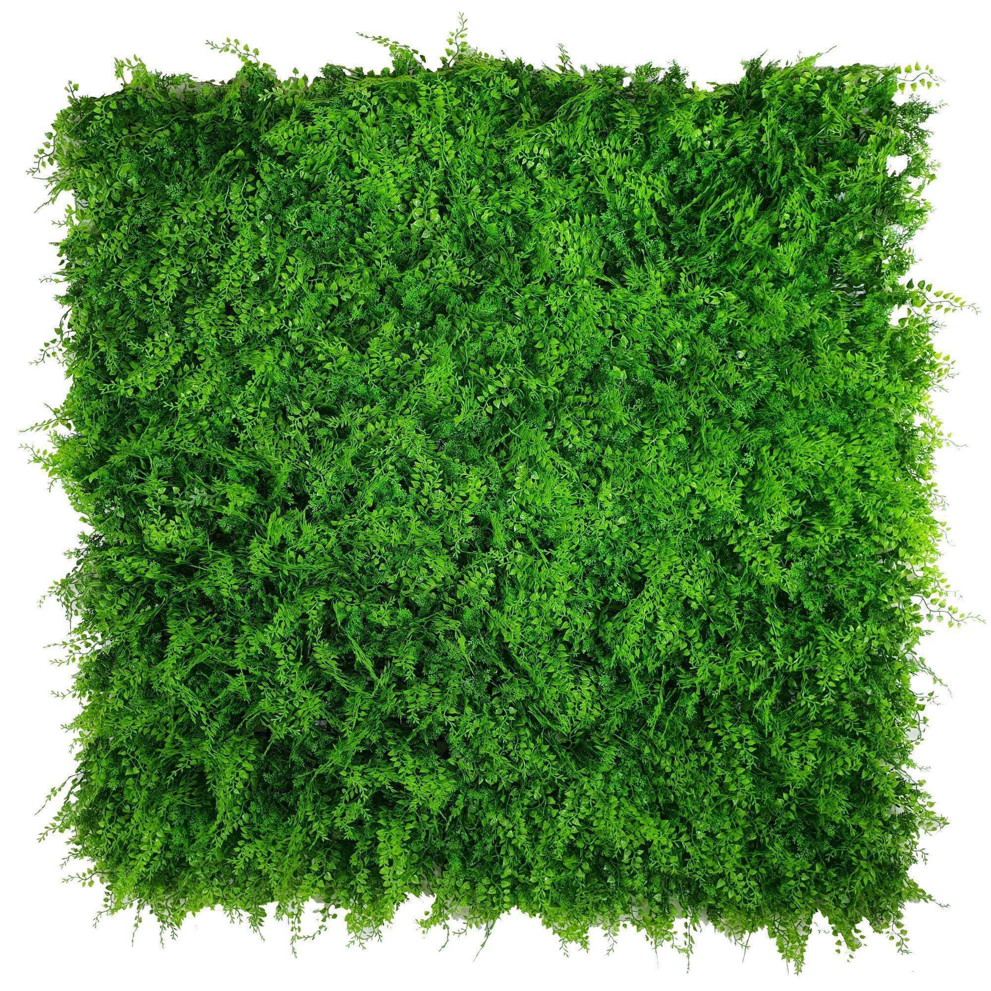 Dense Fern Artificial Hedge panel showcasing realistic green foliage, perfect for creating a lush vertical garden.