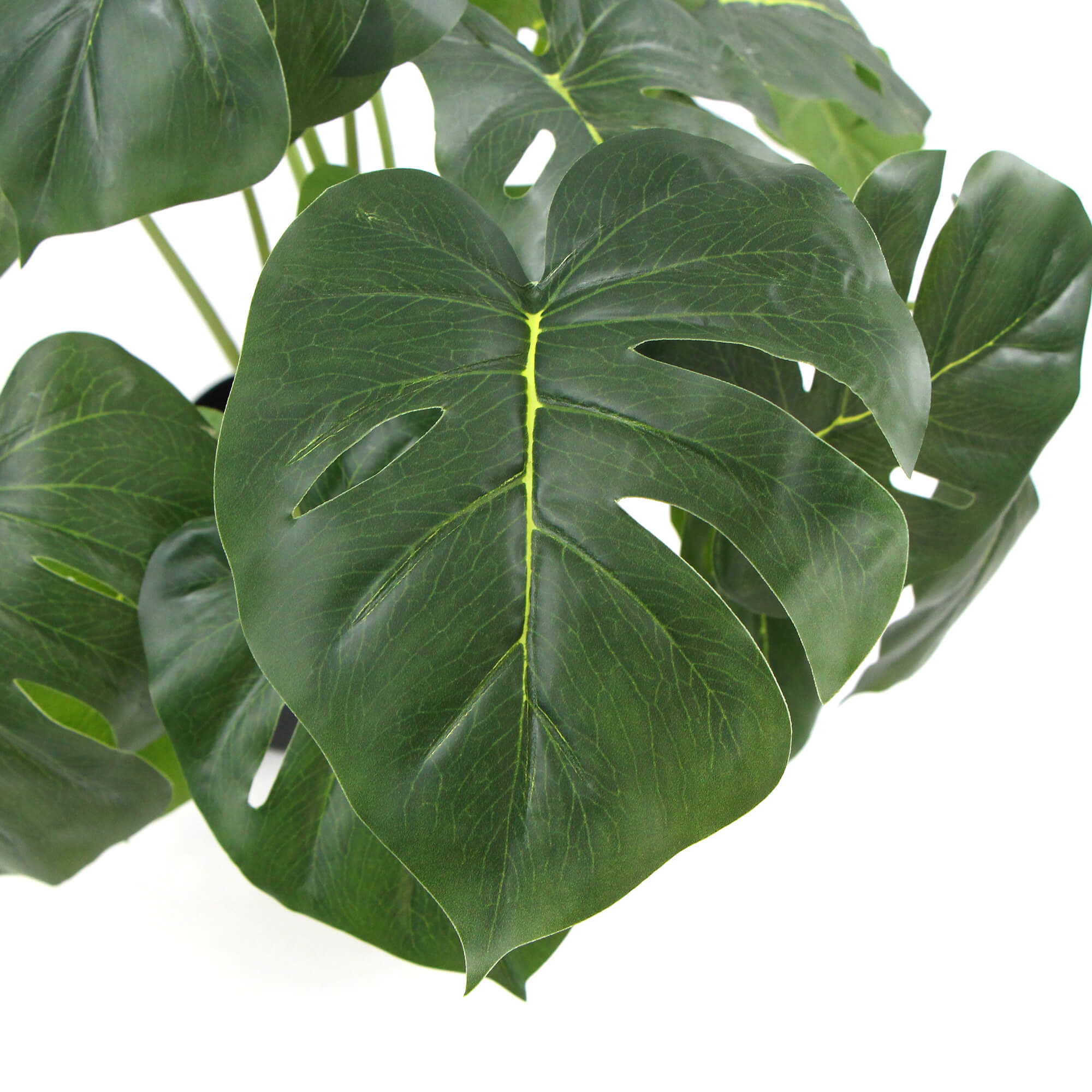 Dense Potted Artificial Split Philodendron Plant with realistic leaves in a stylish white pot, perfect for indoor decor.