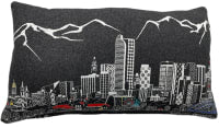 Denver Pillow featuring intricate embroidery of city highlights with a stylish red zipper at the bottom, made from wool and nylon.