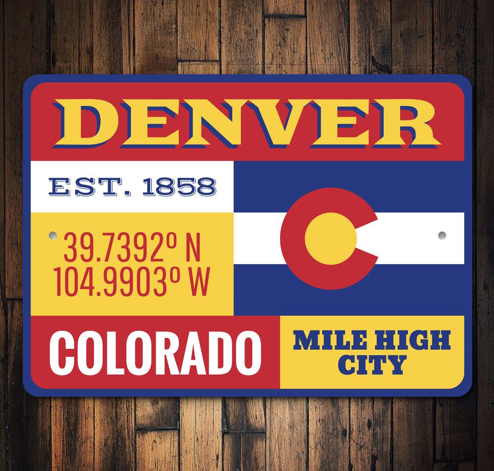 Customizable Denver Sign made of high-quality aluminum, featuring pre-drilled holes for easy mounting, perfect for home decor.