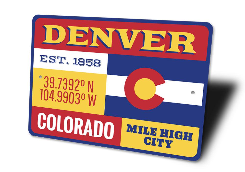 Customizable Denver Sign made of high-quality aluminum, featuring pre-drilled holes for easy mounting, perfect for home decor.