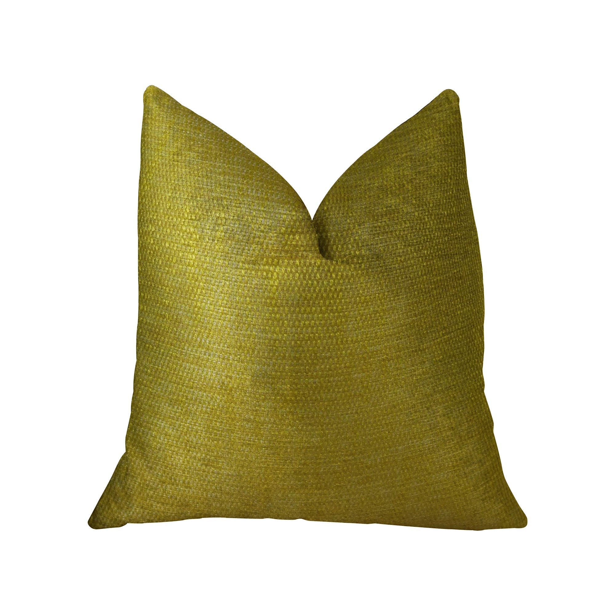 Deep Lemon Grass Metallic Citrine and Gold Handmade Luxury Pillow showcasing its vibrant colors and luxurious fabric blend.