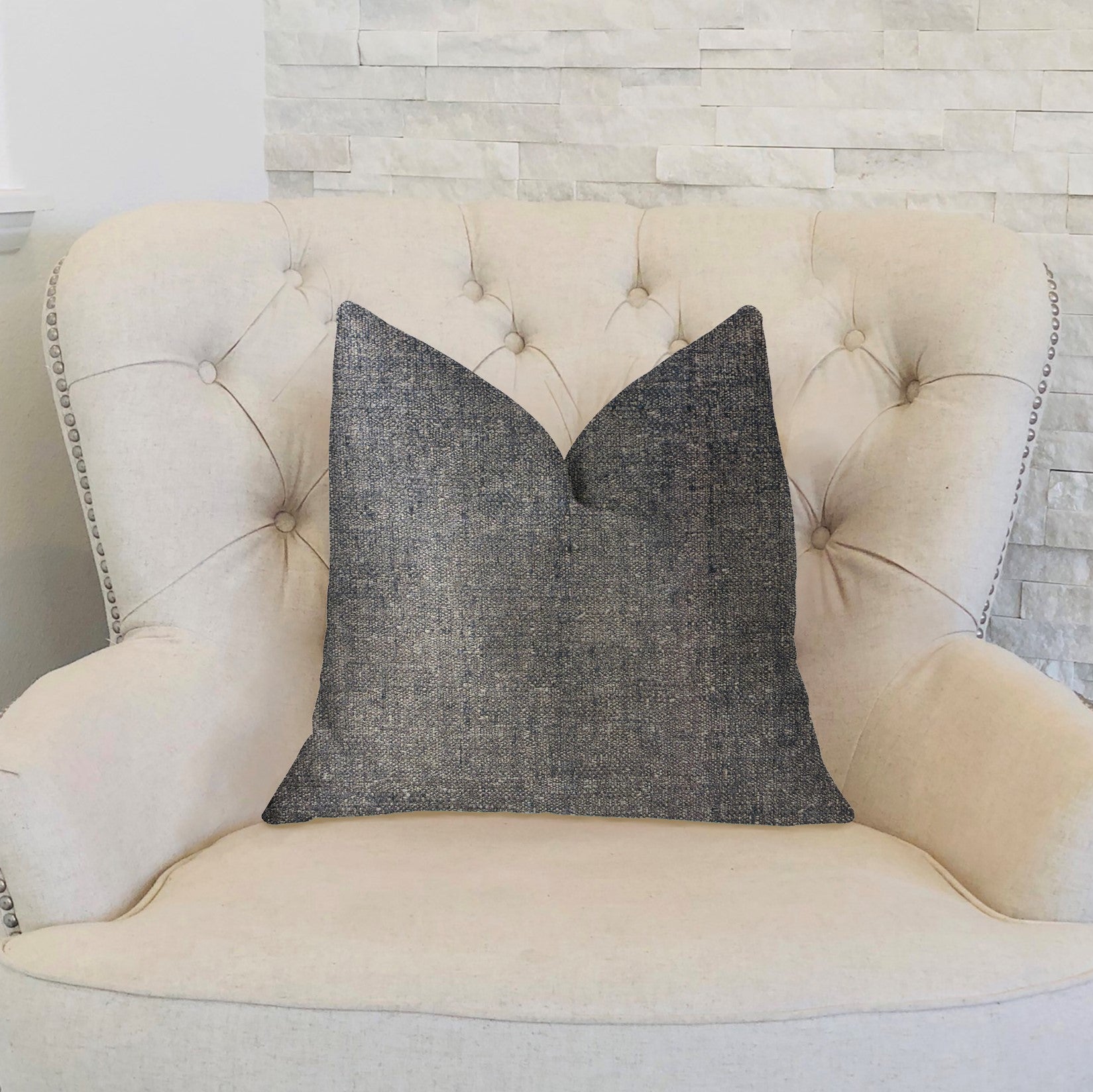 Deep Mantra Charcoal Luxury Throw Pillow featuring a soft fabric blend, double-sided design, and invisible zipper closure, perfect for home decor.