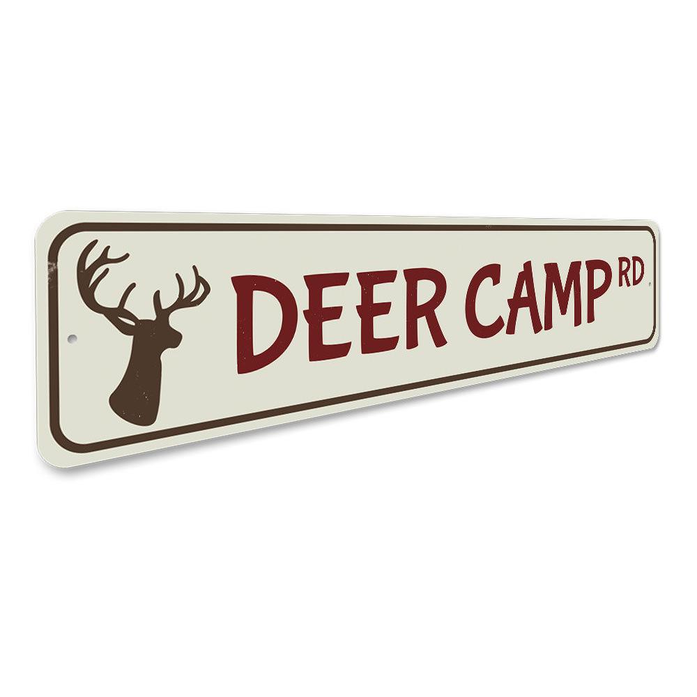 Deer Camp Road Sign made of high-quality aluminum, featuring a rustic design perfect for lakehouses and cabins.