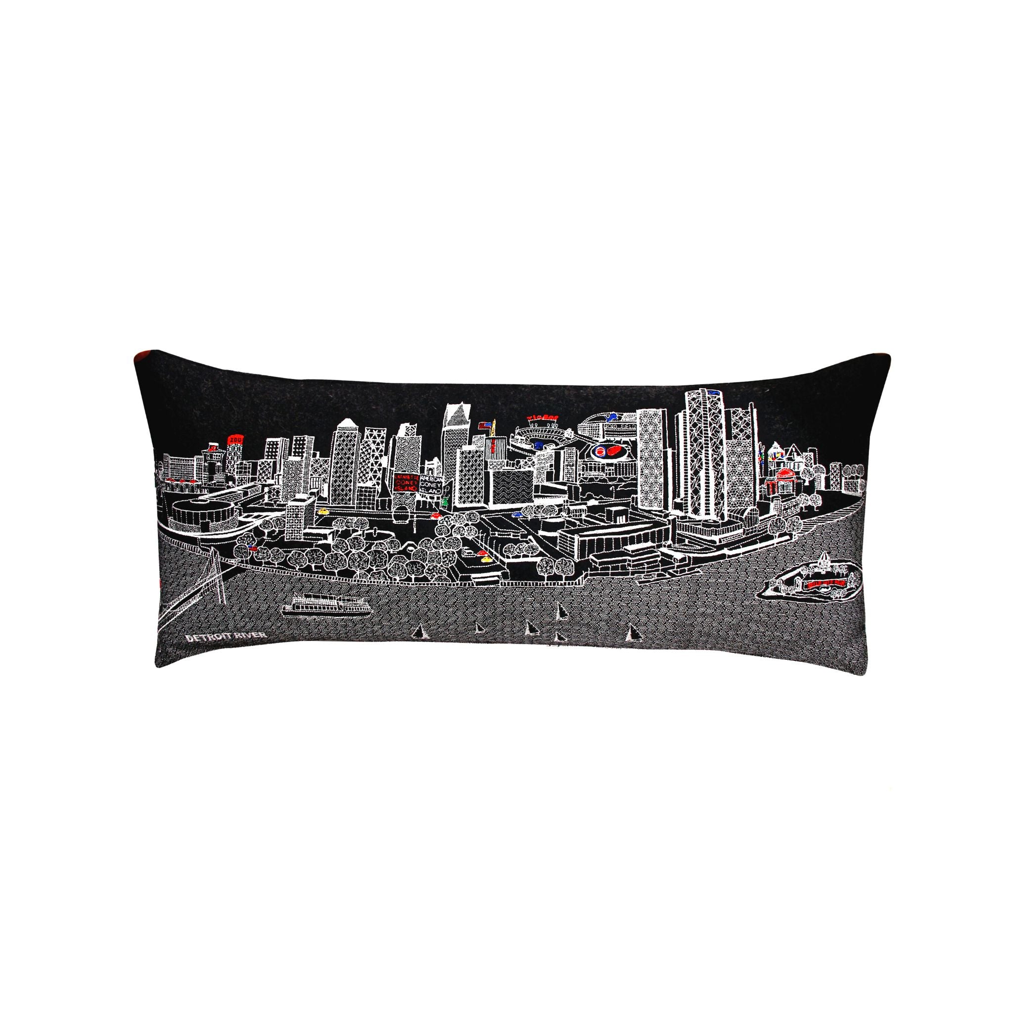 Detroit Pillow featuring vibrant city-inspired design, made from wool and nylon blend, perfect for home decor.