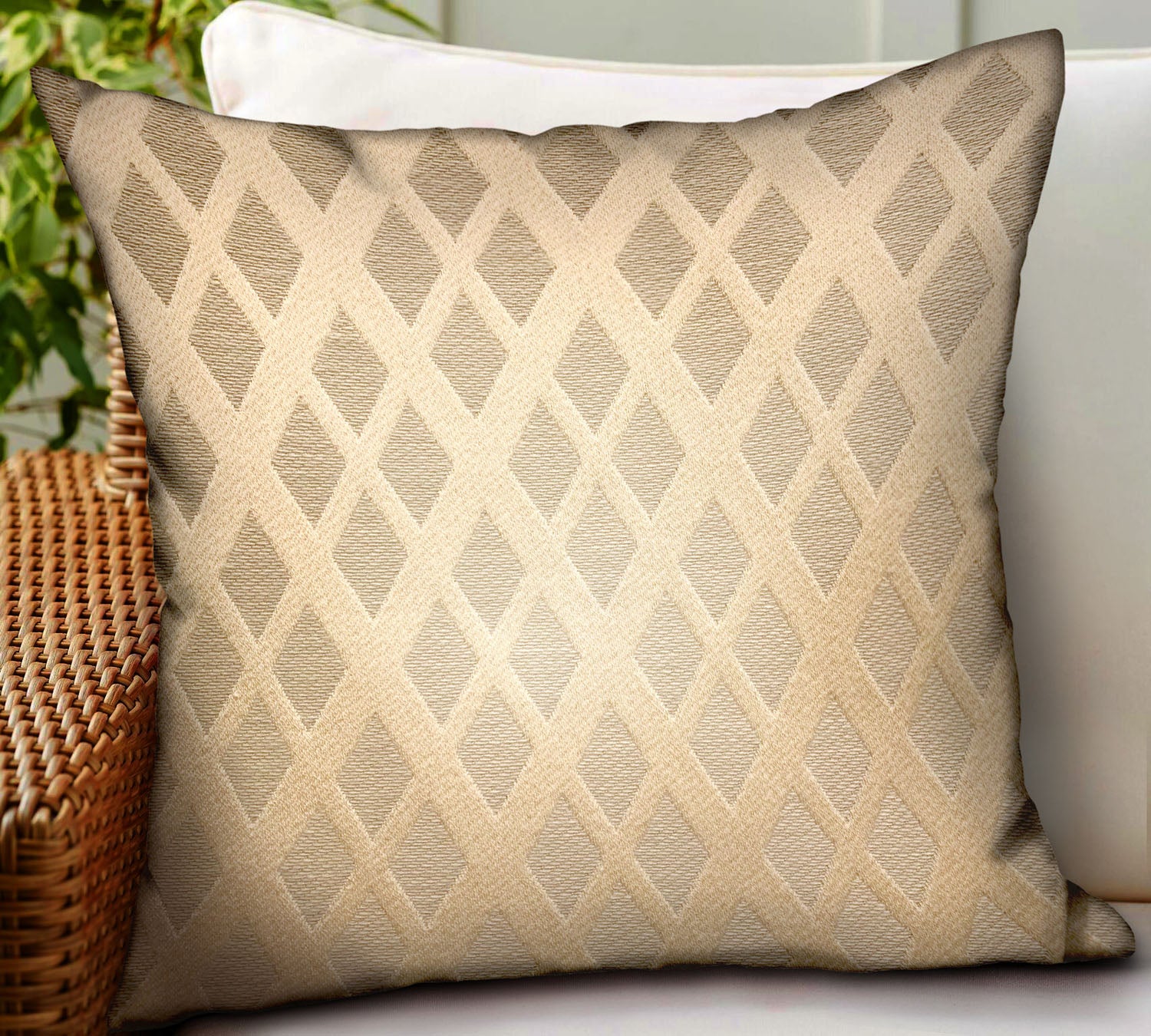 Diamond Cascade Brown Geometric Luxury Throw Pillow featuring durable Sunbrella fabric, double-sided design, and invisible zipper closure.