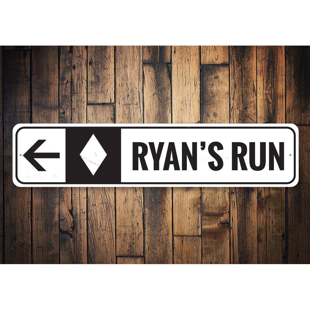 Diamond Ski Run Sign made of high-quality aluminum, featuring customizable text and pre-drilled holes for easy mounting.