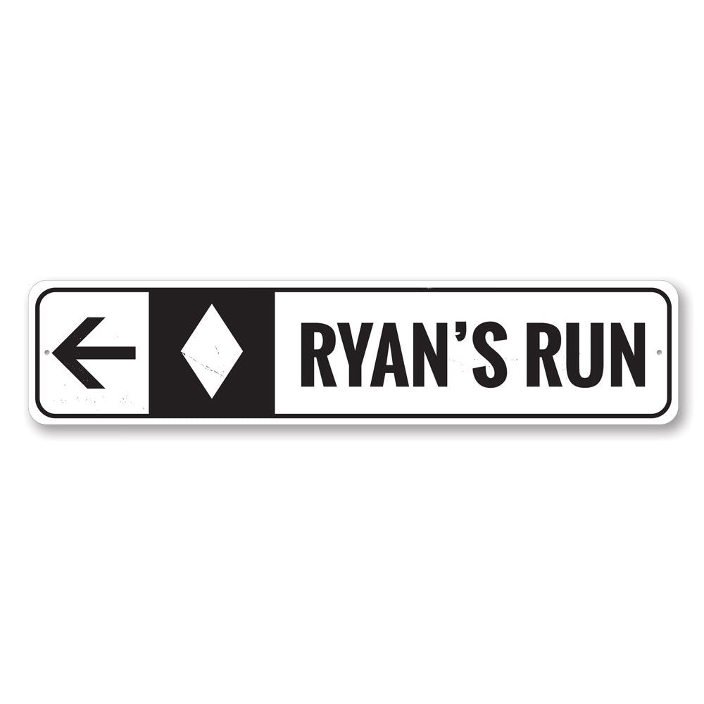 Diamond Ski Run Sign made of high-quality aluminum, featuring customizable text and pre-drilled holes for easy mounting.