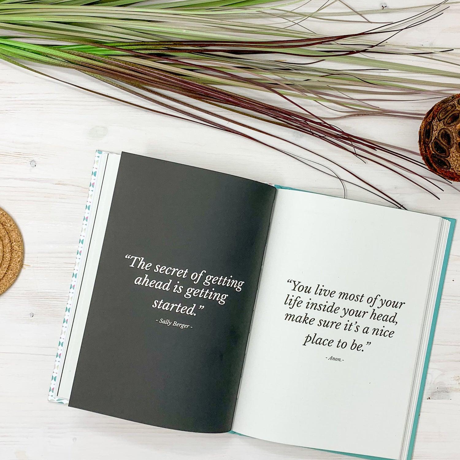 Turquoise Drops Diary and Notebook featuring a hard matt cover, motivational quotes, and eco-friendly natural paper.