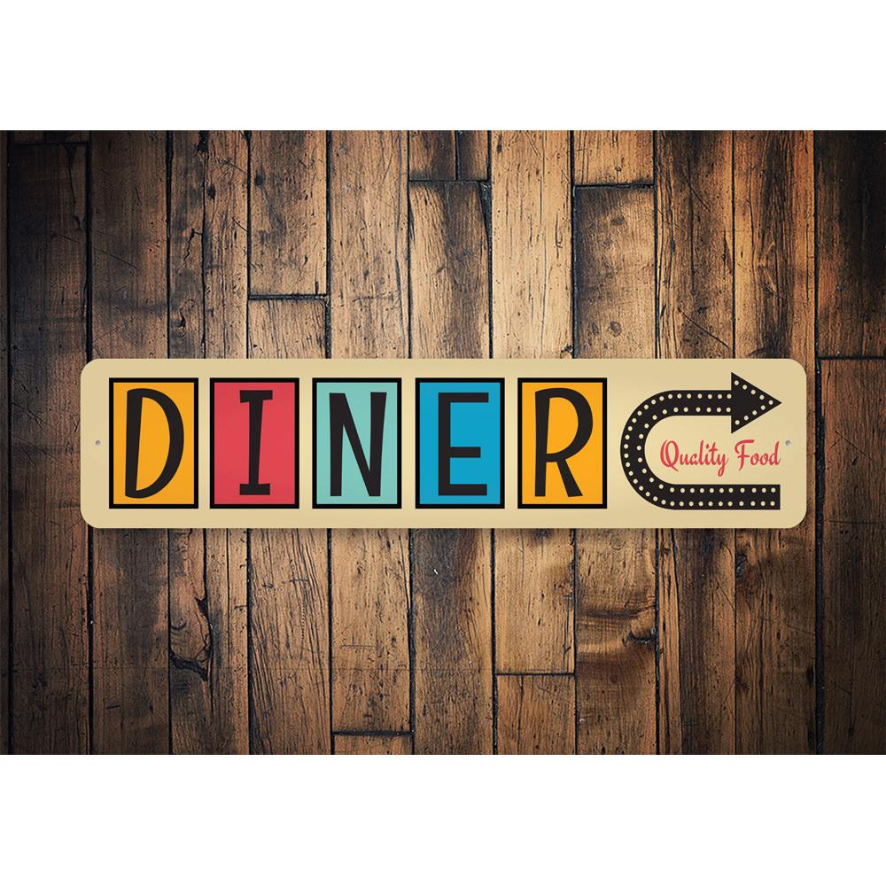 Customizable Diner Sign made of high-quality aluminum, featuring pre-drilled holes for easy mounting, perfect for home decor.