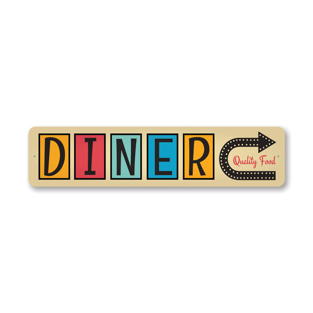 Customizable Diner Sign made of high-quality aluminum, featuring pre-drilled holes for easy mounting, perfect for home decor.