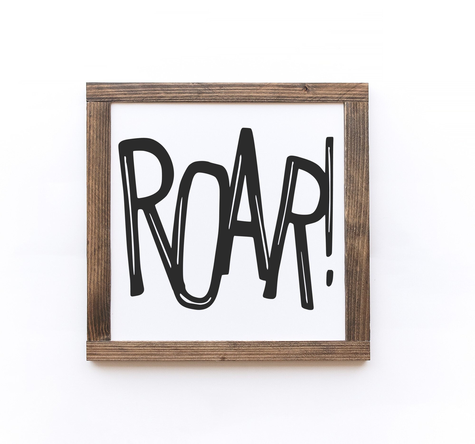 Handmade Dinosaur Wood Signs in matte white finish, showcasing unique wood grain and knots, available in two sizes.