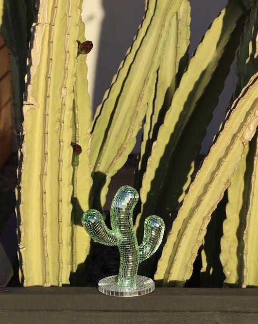 A whimsical Disco Dancing Cactus decor piece, featuring a cute cactus design that dances and shines, perfect for adding fun to any space.