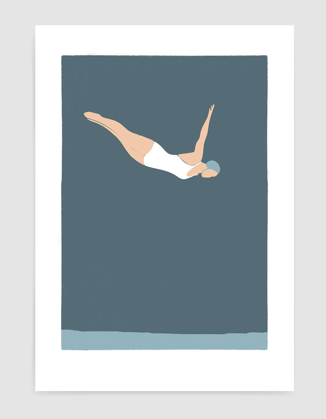 A minimalist art print featuring a diving woman, embodying the essence of the ocean, perfect for coastal decor.