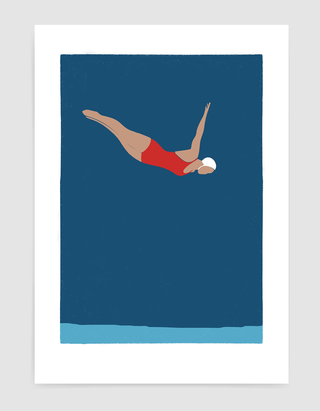 A minimalist art print featuring a diving woman, embodying the essence of the ocean, perfect for coastal decor.