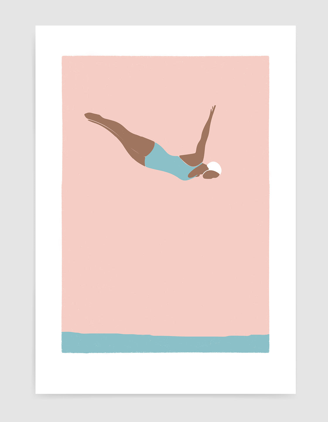 A minimalist art print featuring a diving woman, embodying the essence of the ocean, perfect for coastal decor.