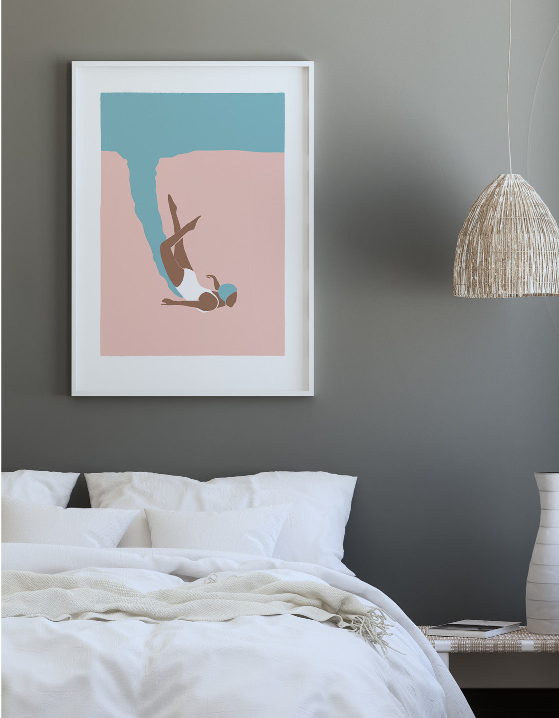 A beautiful coastal-inspired art print featuring bold colors and a minimalist design, perfect for modern home decor.