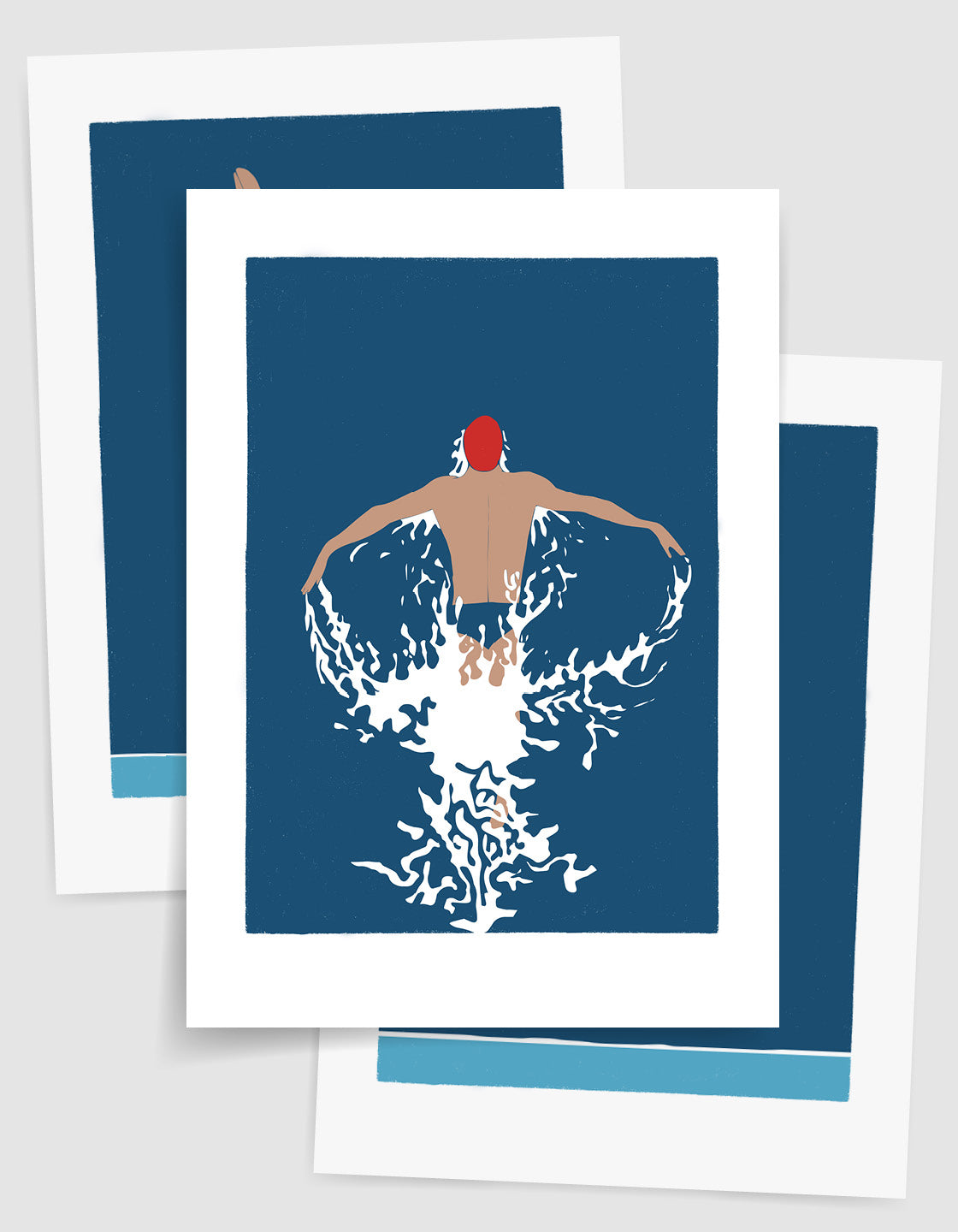 Gallery wall set featuring three art deco inspired diving man prints in bold and minimal design.