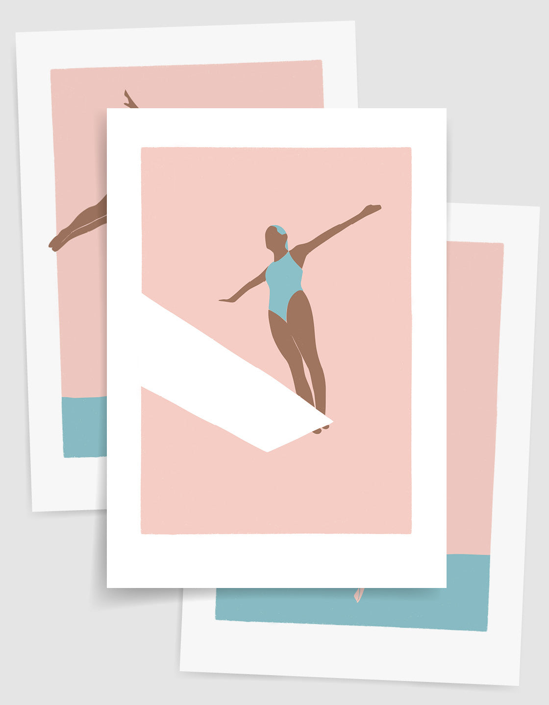 A set of three art deco prints featuring elegant diving women, showcasing minimal designs that add retro charm to any decor.