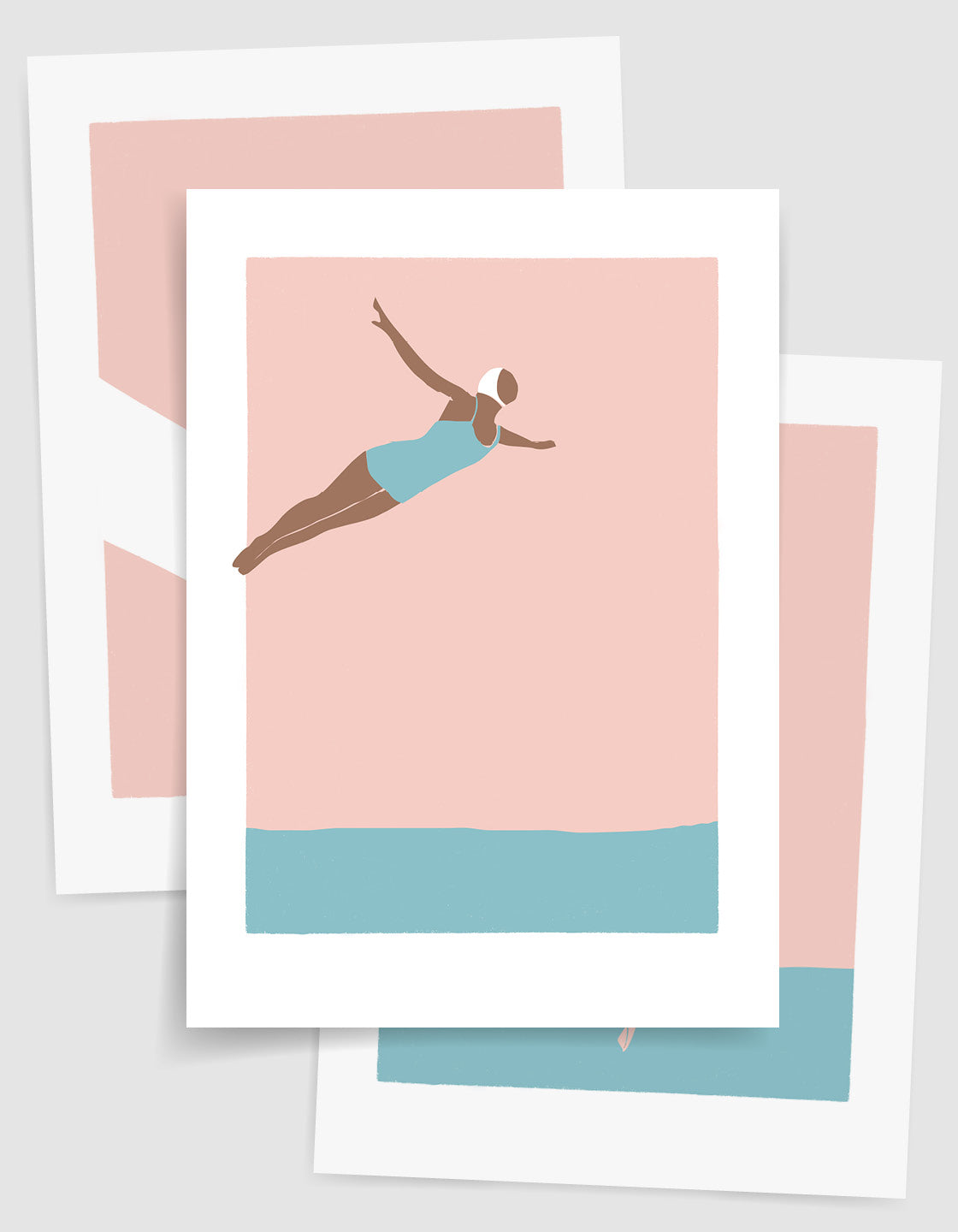 A set of three art deco prints featuring elegant diving women, showcasing minimal designs that add retro charm to any decor.