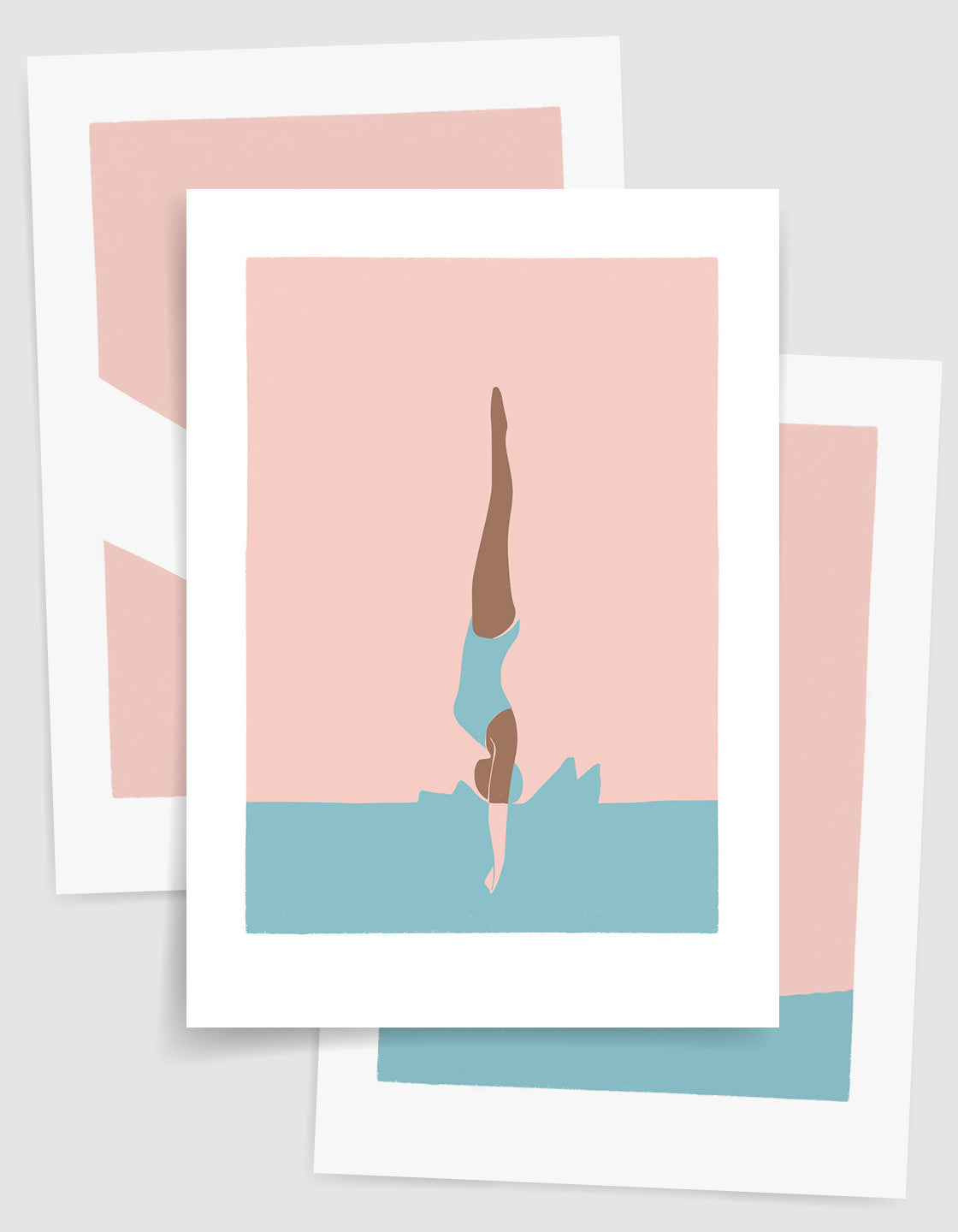 A set of three art deco prints featuring elegant diving women, showcasing minimal designs that add retro charm to any decor.