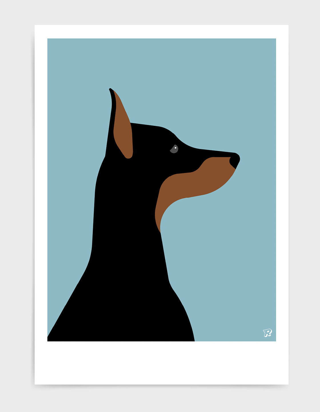 A playful Doberman named Dina, showcasing her sleek coat and friendly demeanor.