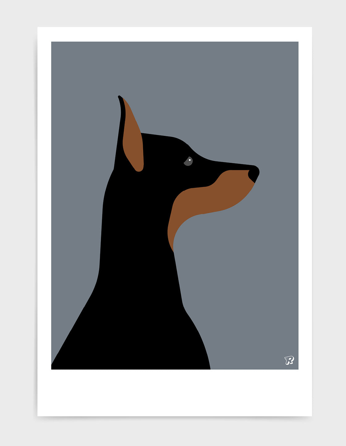 A playful Doberman named Dina, showcasing her sleek coat and friendly demeanor.