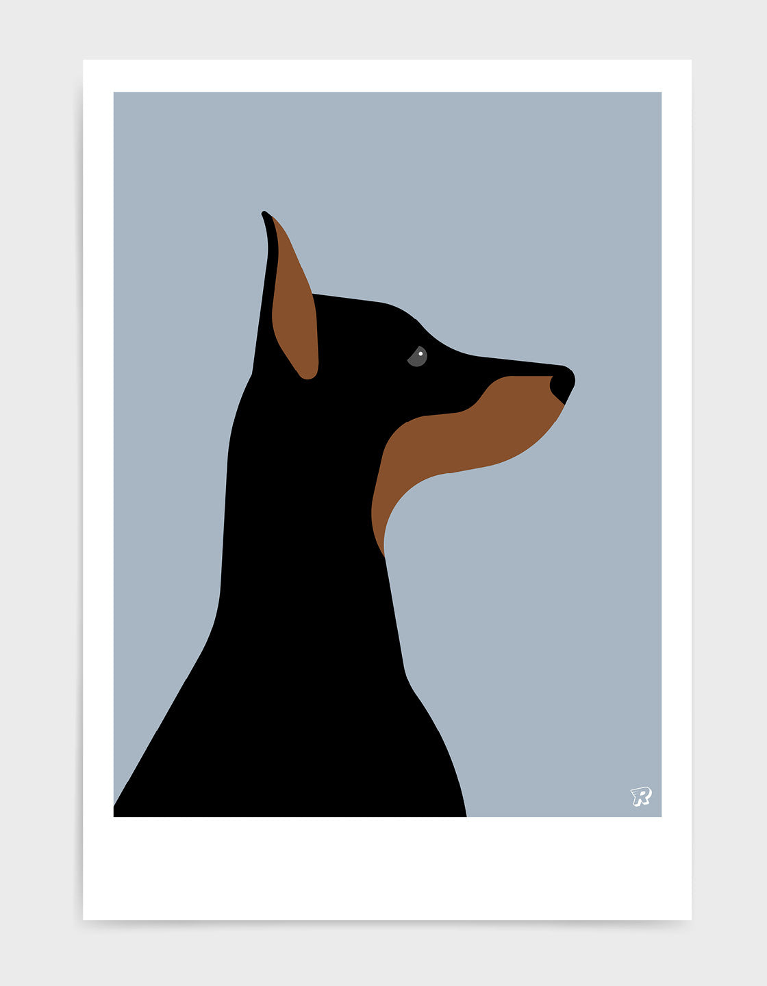 A playful Doberman named Dina, showcasing her sleek coat and friendly demeanor.