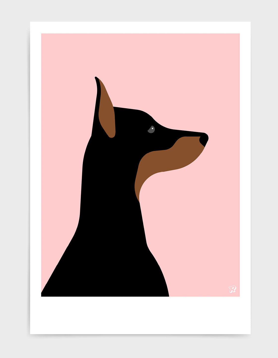 A playful Doberman named Dina, showcasing her sleek coat and friendly demeanor.