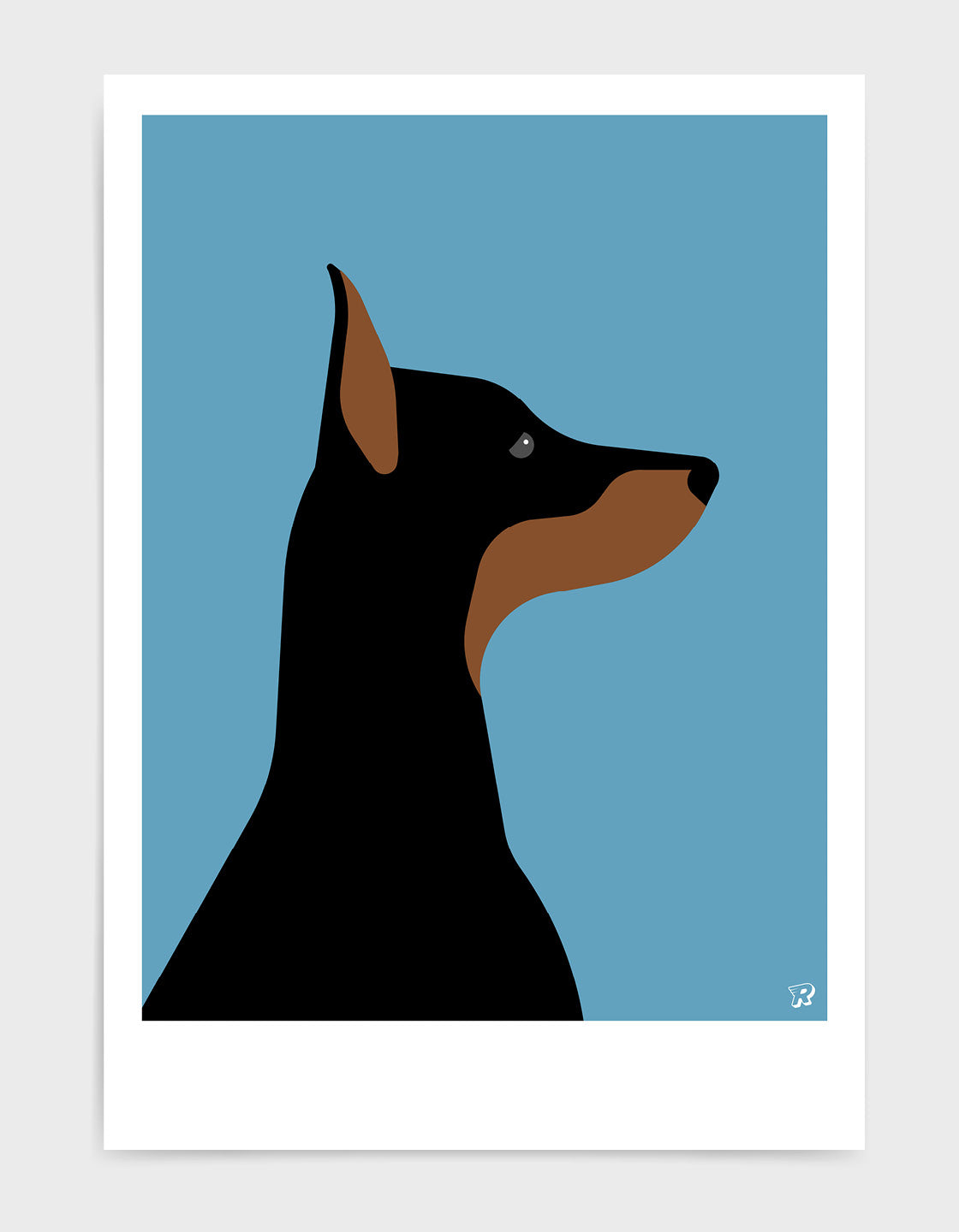 A playful Doberman named Dina, showcasing her sleek coat and friendly demeanor.