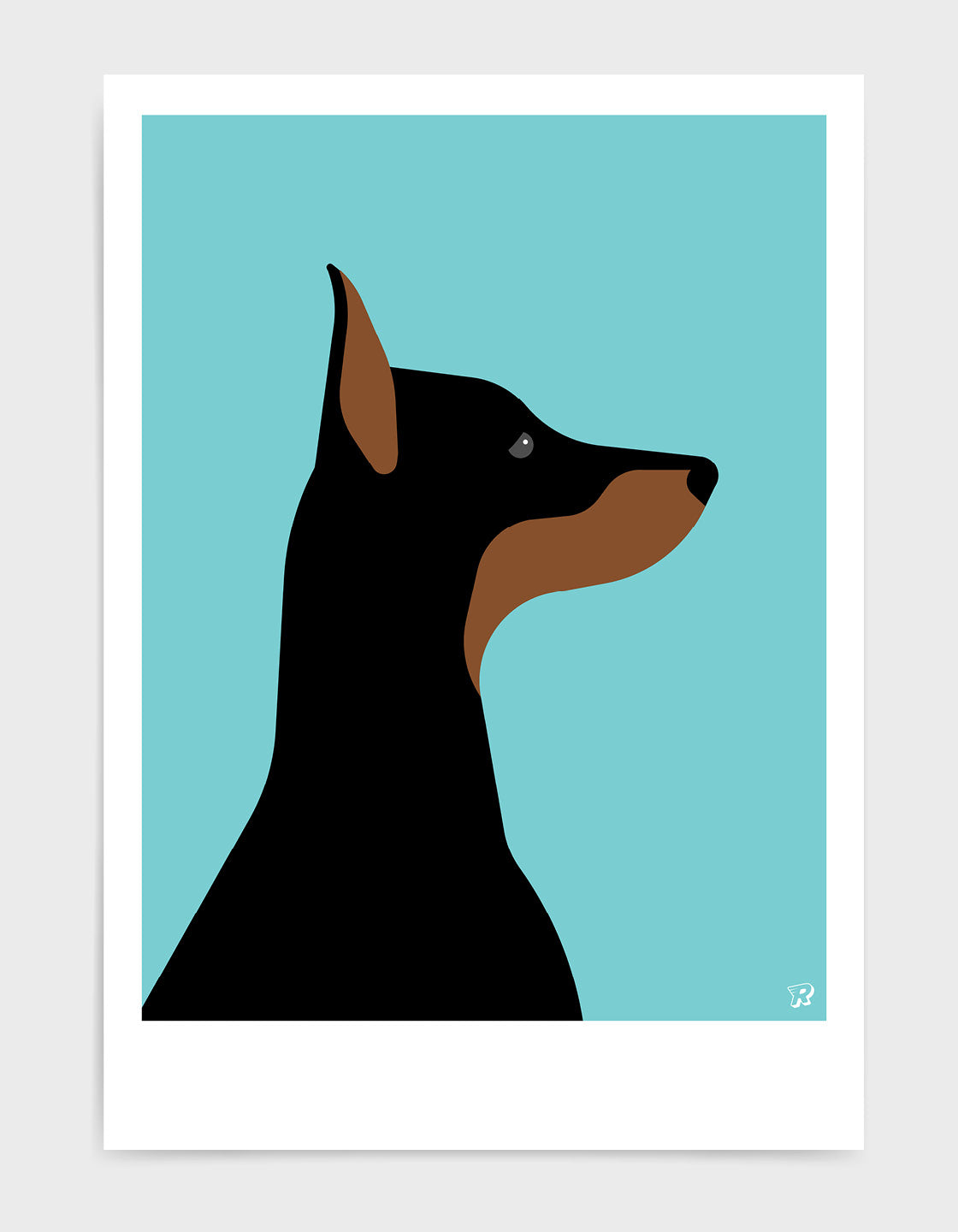 A playful Doberman named Dina, showcasing her sleek coat and friendly demeanor.