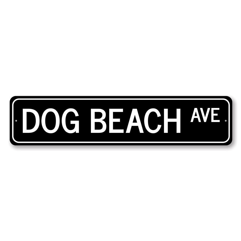 A decorative Dog Beach Avenue Sign made of high-quality aluminum, featuring vibrant colors and a beach-themed design, perfect for home decor.