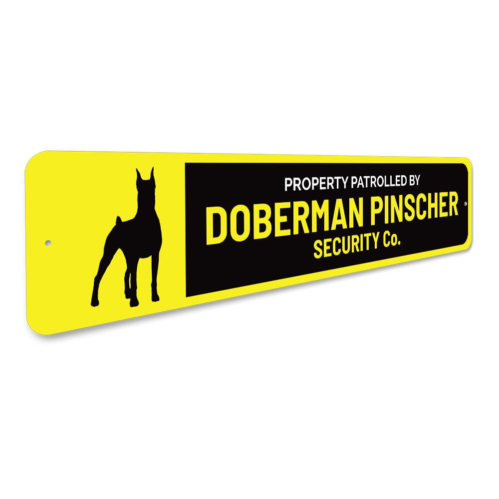 Customizable Dog Security Company Sign made from durable aluminum, featuring pre-drilled holes for easy mounting.