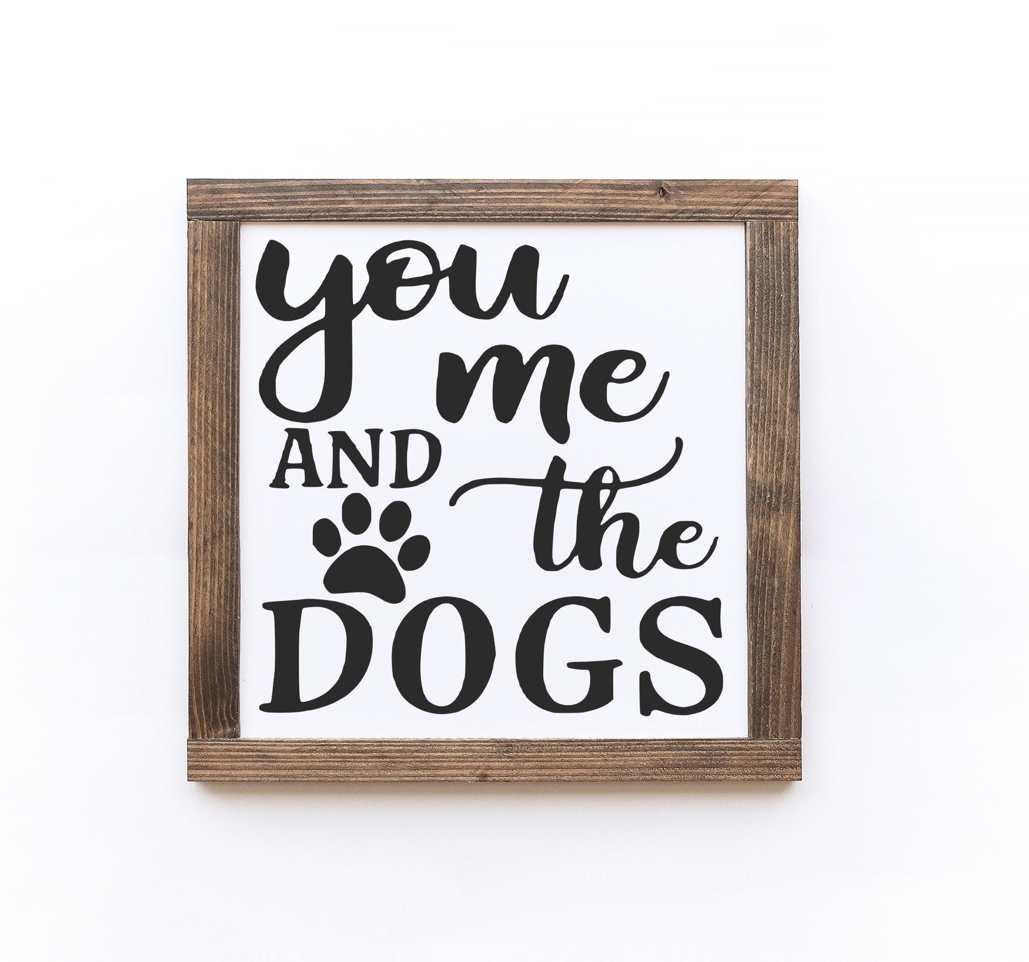 Handmade Dog Wood Sign in matte white finish, showcasing unique wood grain and lettering.