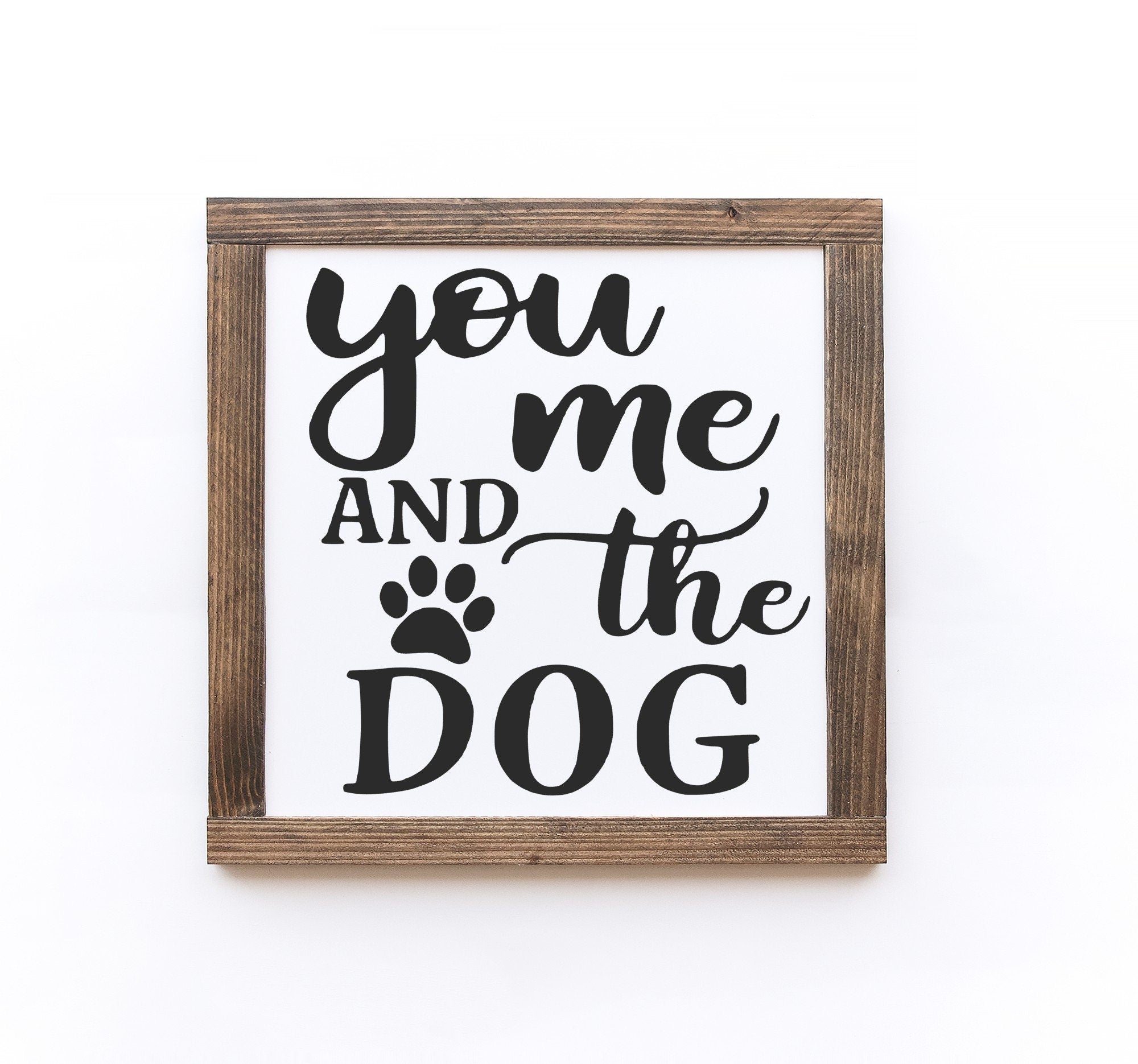 Handmade Dog Wood Sign in matte white finish, showcasing unique wood grain and lettering.