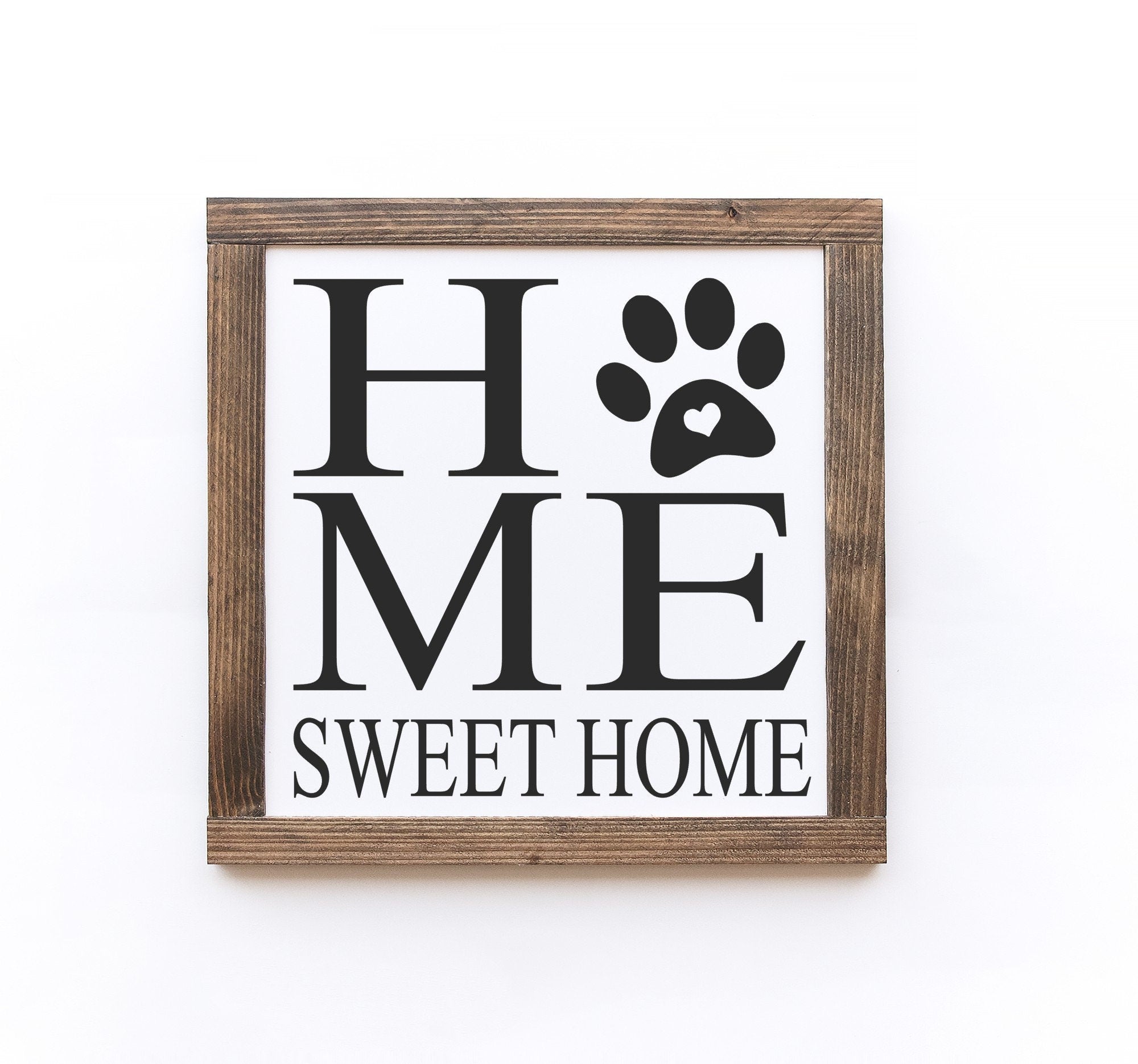 Handmade Dog Wood Sign in matte white finish, showcasing unique wood grain and lettering.