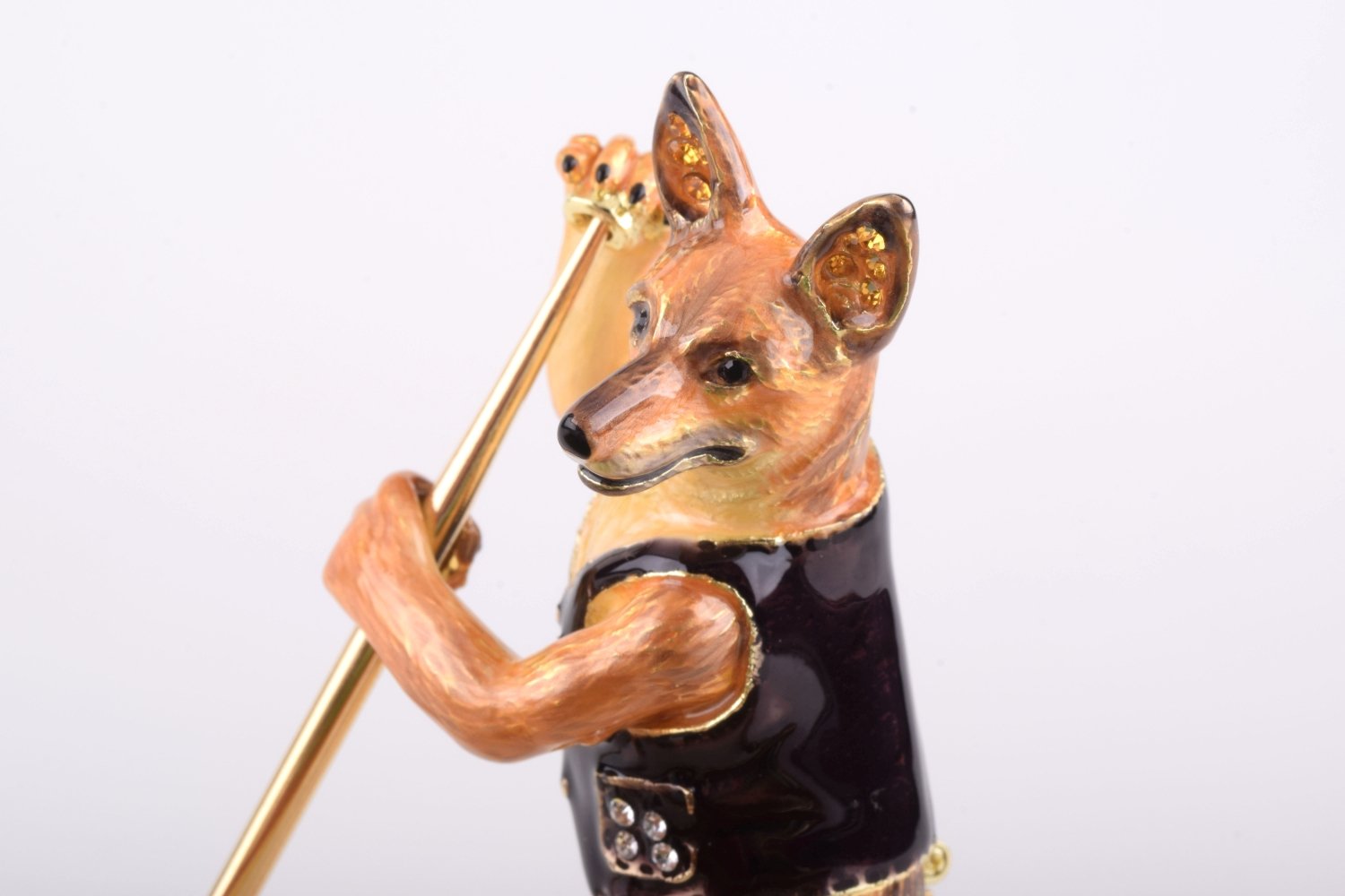 Handmade Dogs Playing Billiards trinket box featuring a Bulldog and Demiwolf on a pool table, adorned with Austrian crystals and gold plating.