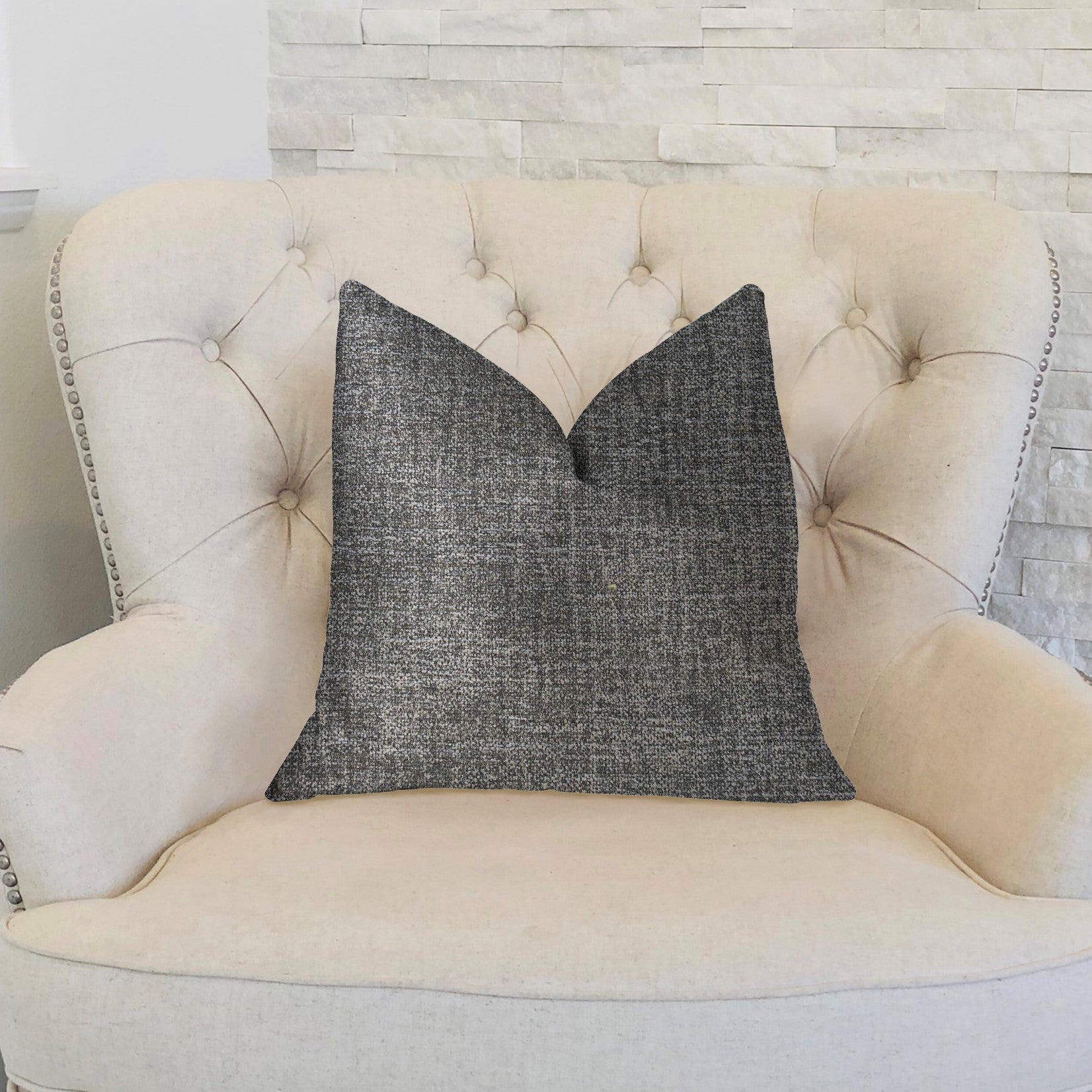 Dolphin gray luxury throw pillow with double-sided design and invisible zipper, showcasing elegant fabric blend.