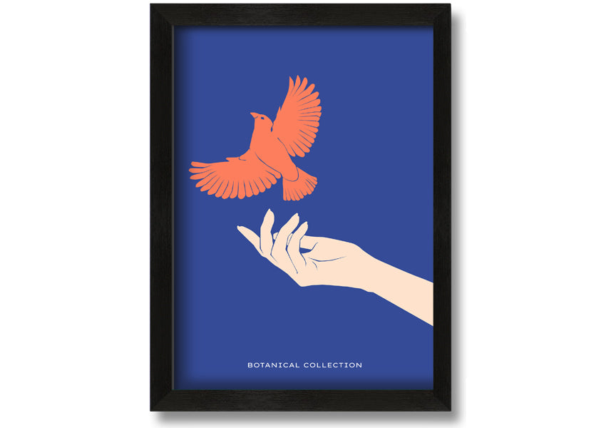 Framed print of doves in flight, showcasing elegant design and multiple frame color options.