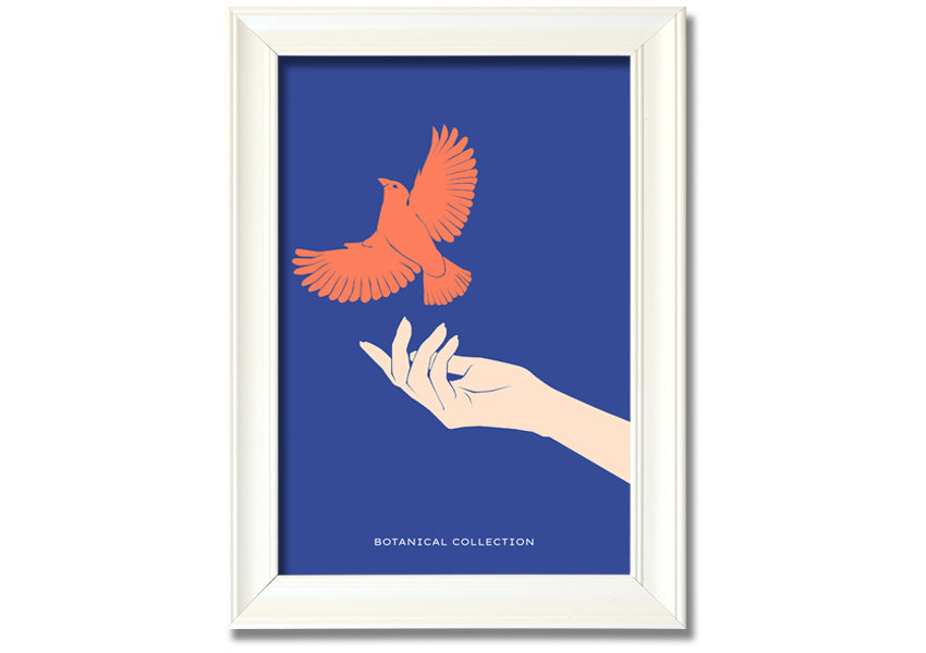 Framed print of doves in flight, showcasing elegant design and multiple frame color options.