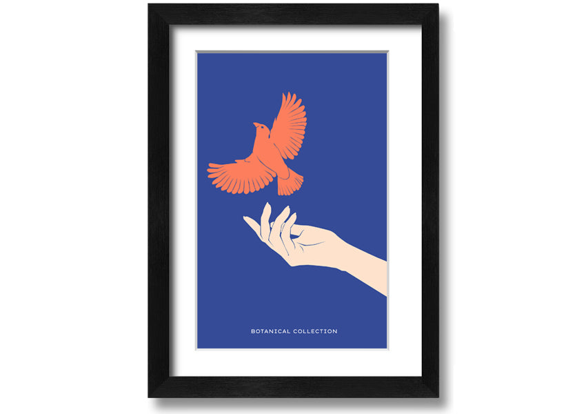 Framed print of doves in flight, showcasing elegant design and multiple frame color options.