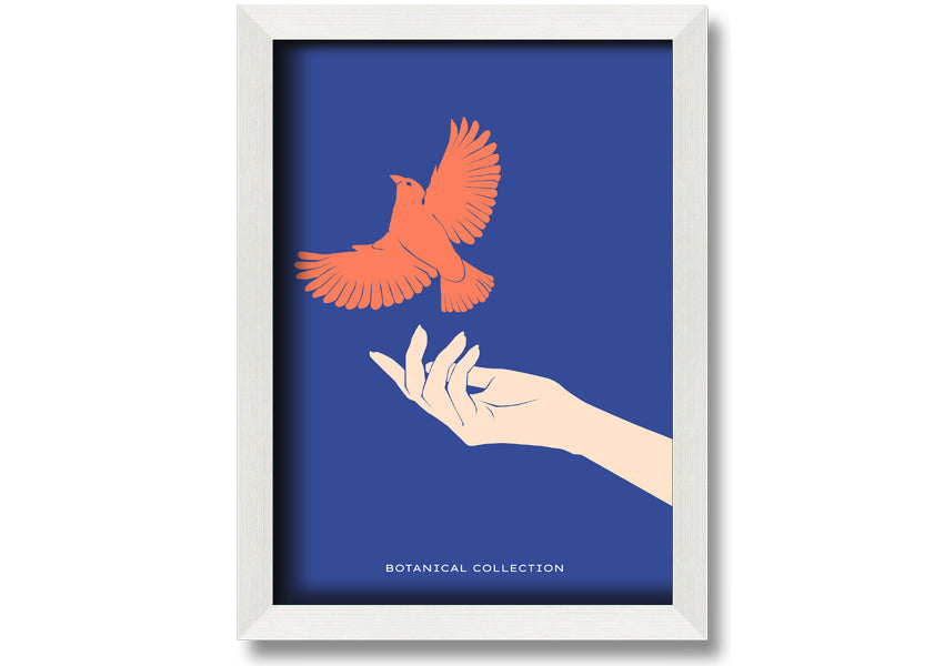 Framed print of doves in flight, showcasing elegant design and multiple frame color options.