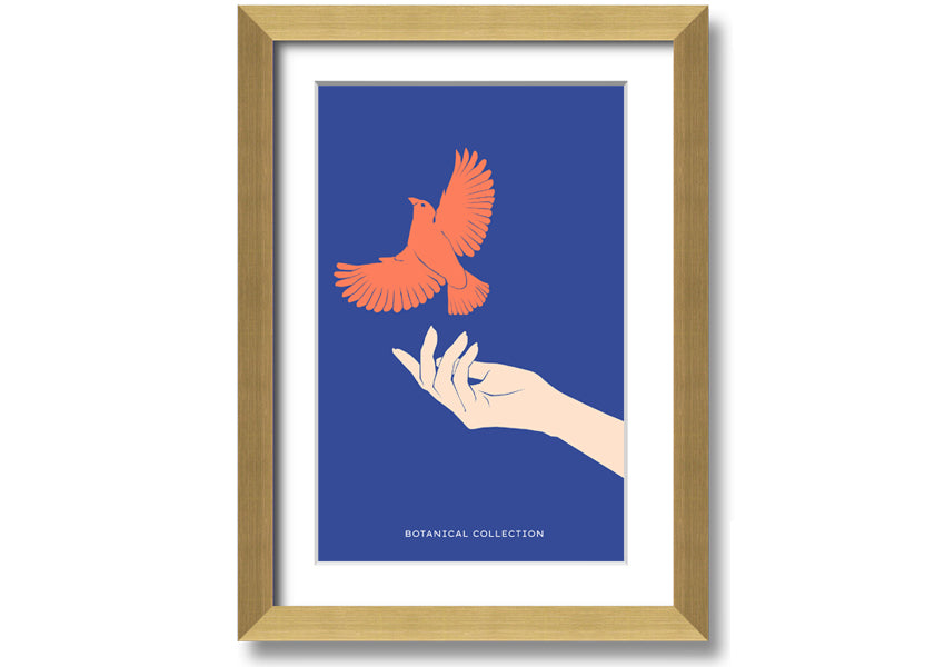 Framed print of doves in flight, showcasing elegant design and multiple frame color options.